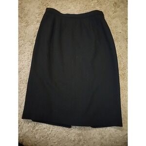 100% Wool Pencil Skirt Women's Size 12P Black Lined Knee Length